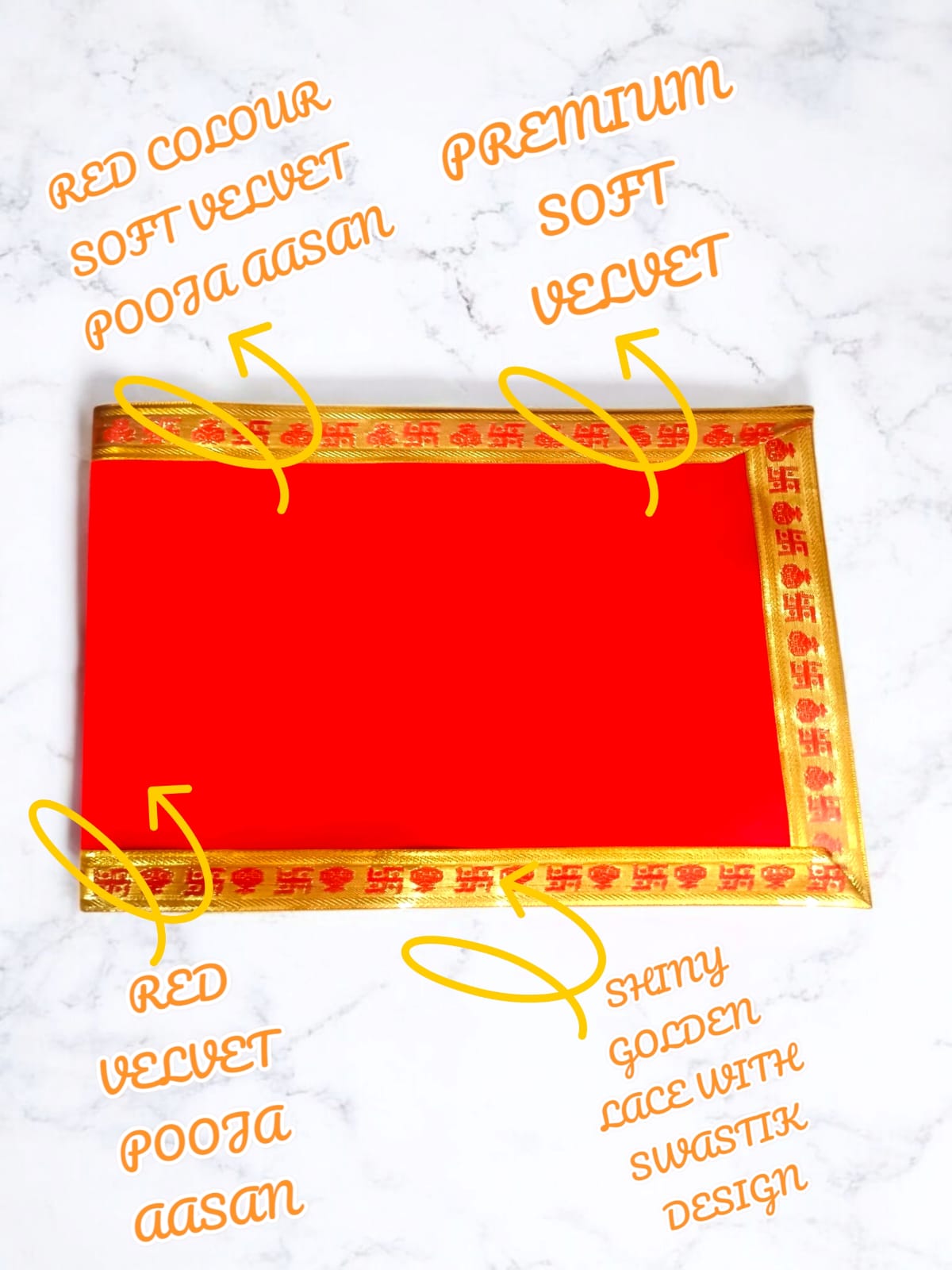 Pack of 3 – Premium Velvet Pooja Aasan (Red, Yellow & Orange) – 16×16 Inch | Panchshul_108
